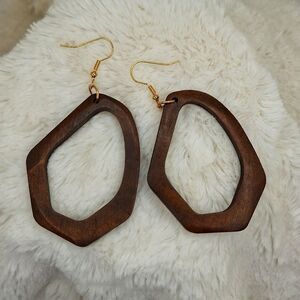 Wood Hollowed out earrings geometric abstract shape boho jewelry